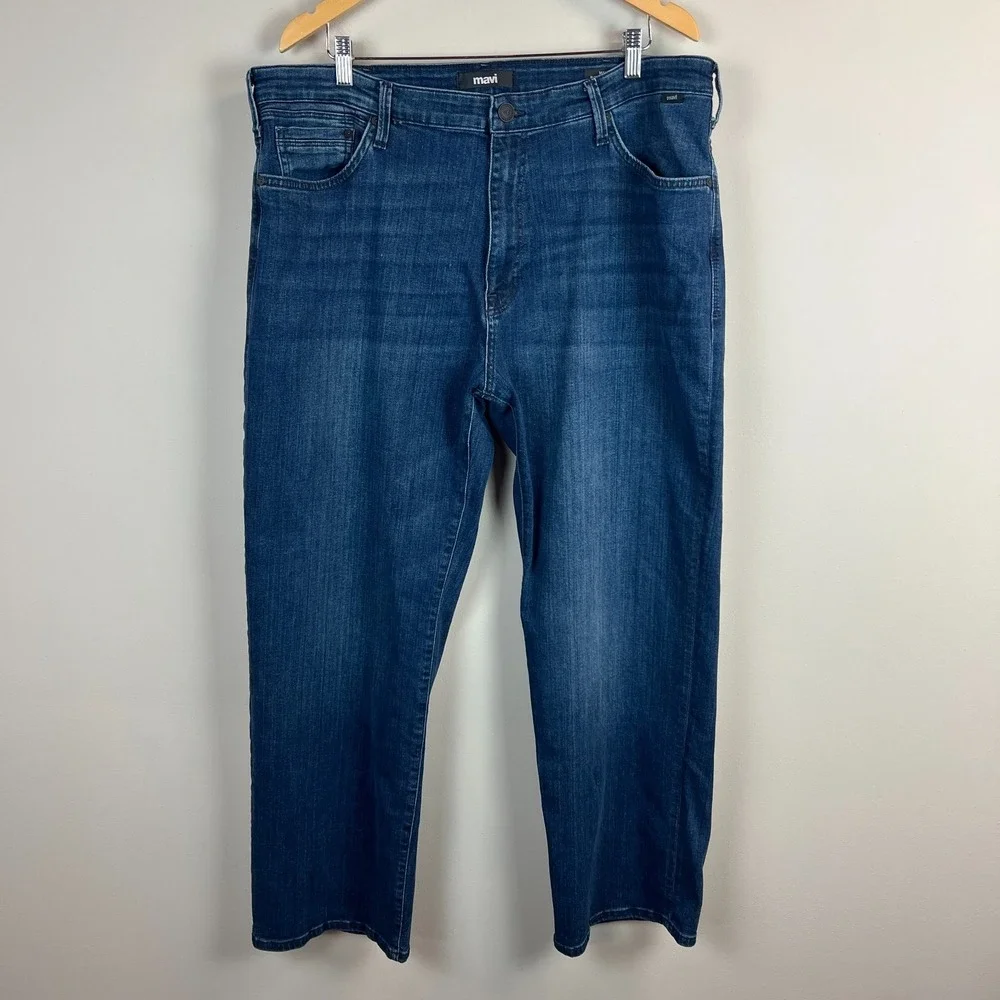 Mavi MAX Jeans Mens 38x29 Blue Denim Relaxed Wide Leg Loose Baggy Stretch Casual